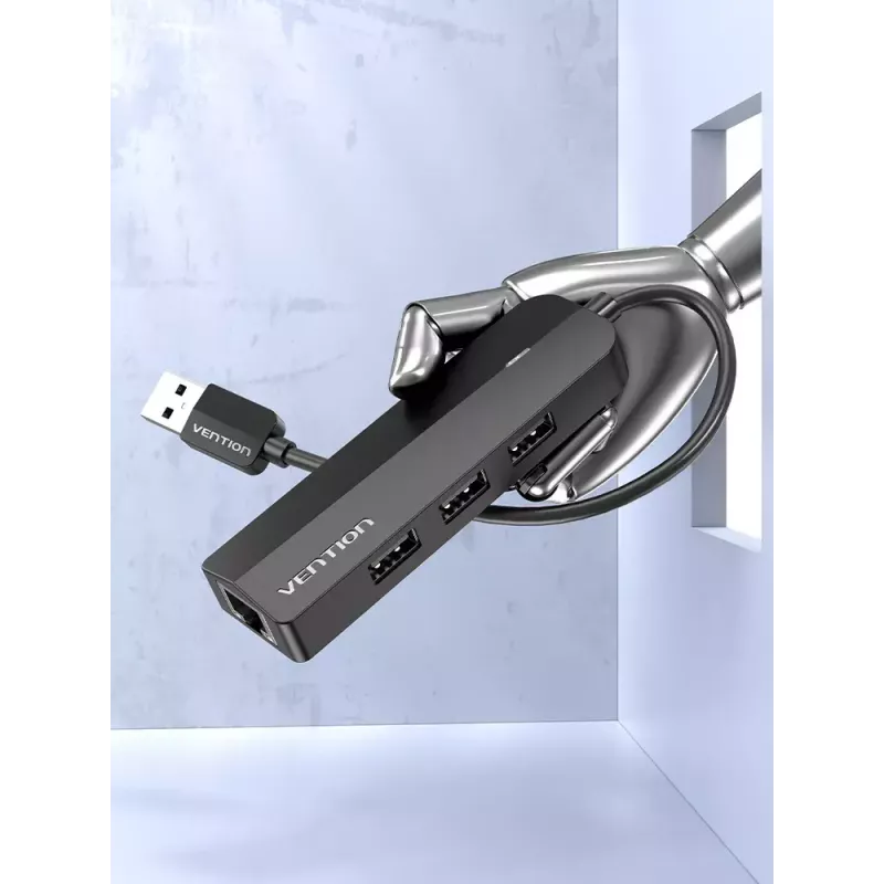 Hub USB 2.0 Vention 3 porte con adattatore Ethernet 100M, host USB 2.0, 4 porte, nero