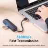 Hub USB 2.0 Vention 3 porte con adattatore Ethernet 100M, host USB 2.0, 4 porte, nero