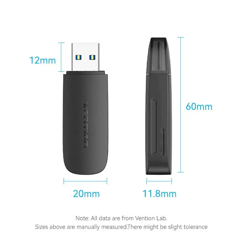 Vention CLGB0 lettore di schede 2 in 1, USB 3.0 A, SD + TF, doppia lettera di unità, nero
