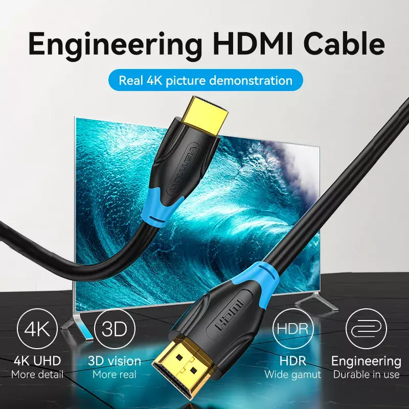 Cavo HDMI Vention 2 m, HDMI 2.0, 18 Gbit/s, 4K@60Hz, HDR, ARC, Ethernet, nero