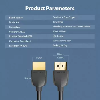 Vention cavo HDMI portatile 1M nero 2.0 18 Gbit/s