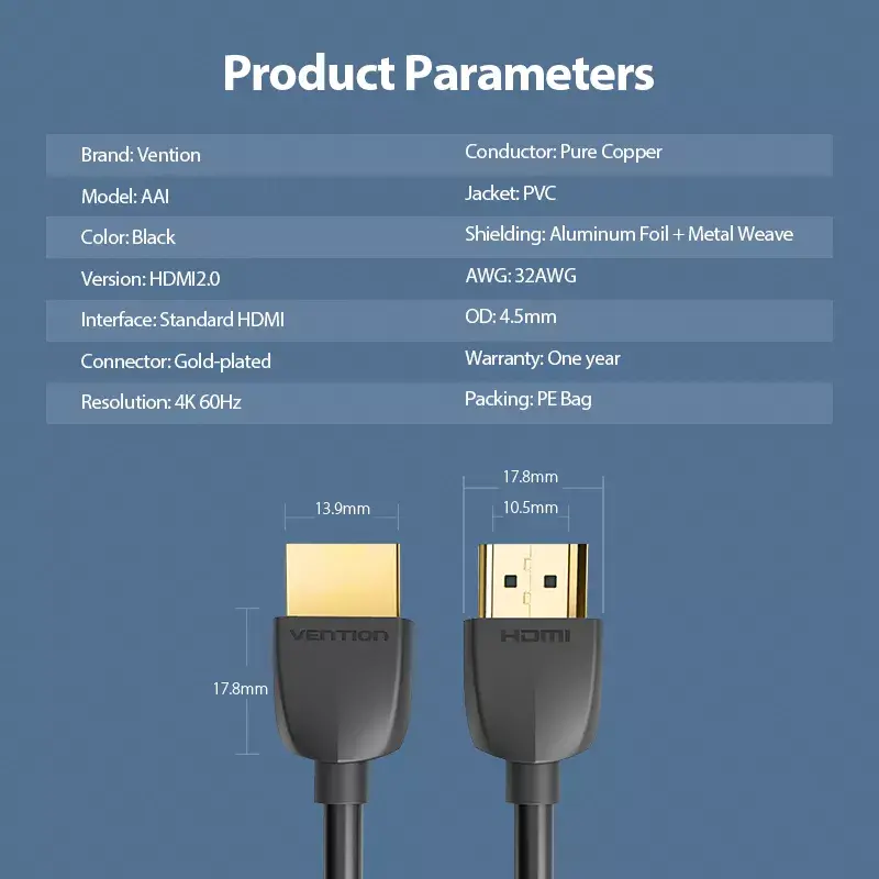 Vention cavo HDMI portatile 1M nero 2.0 18 Gbit/s