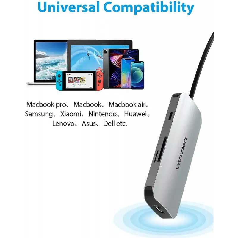 Docking station Vention USB-C a HDMI USB 3.0x3 SD TF PD 100W grigio