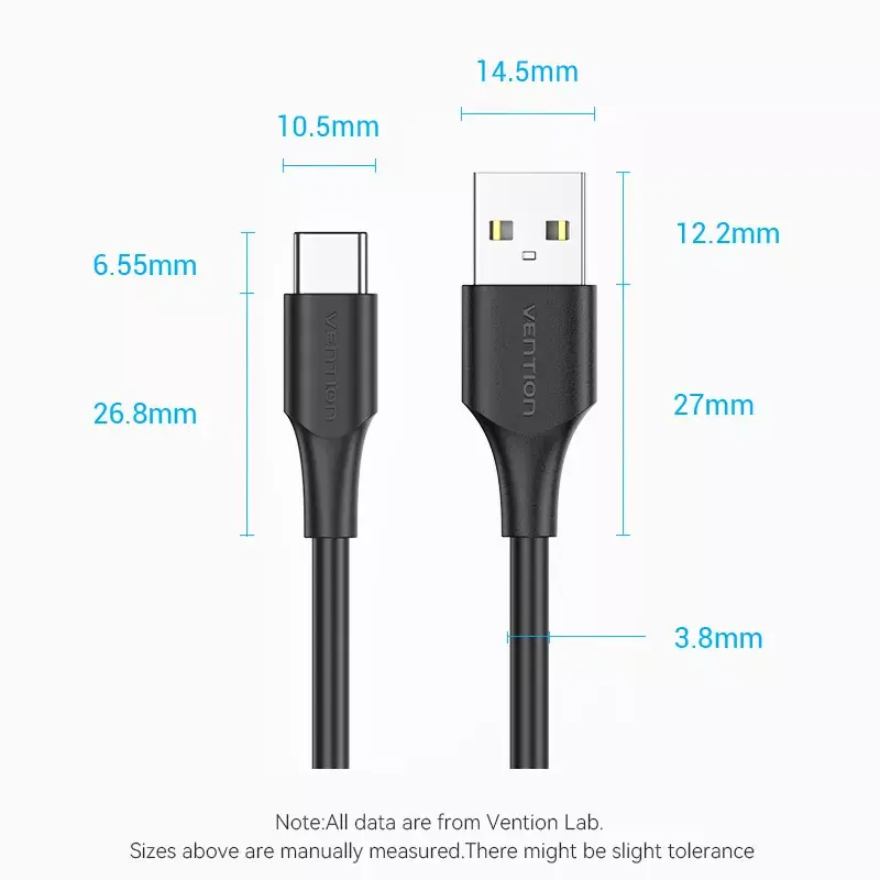 Cavo Vention USB 2.0 connettore maschio A a connettore maschio C 3A 0,25 m nero