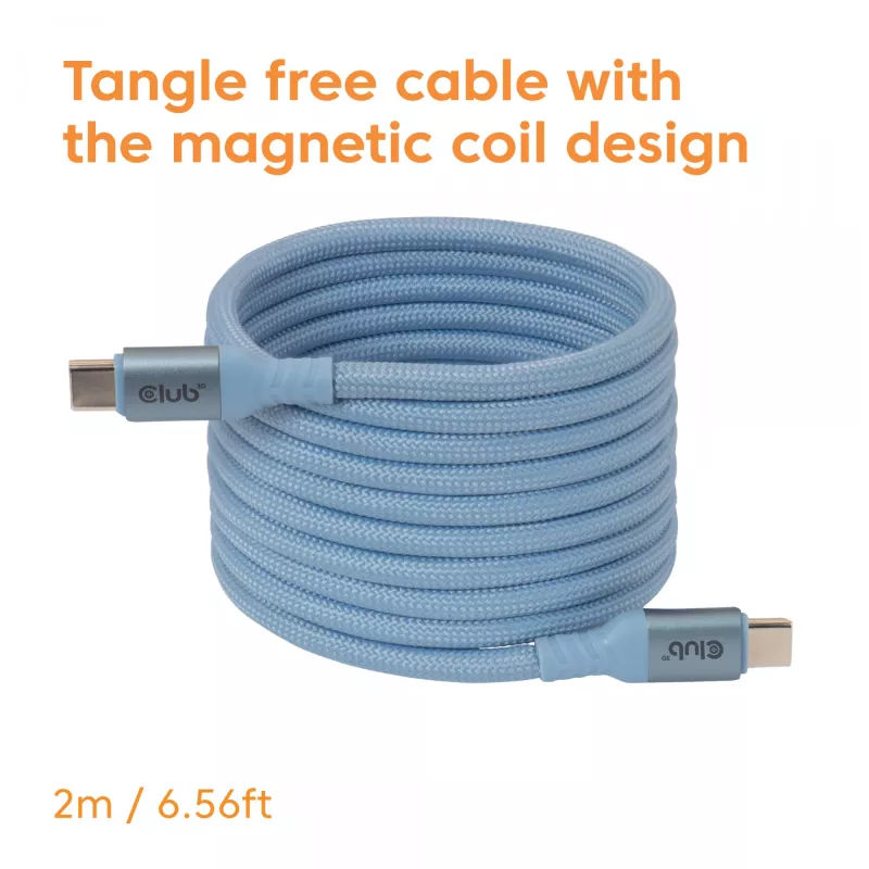 Club 3D CAC-3030 cavo USB-C Magnetic-Coil, 240 W PD3.1, bidirezionale, ricarica rapida, 2 m (6,56 ft), blu