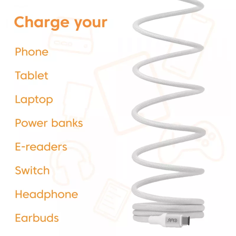 Cavo USB-C Magnetic-Coil Club 3D CAC-3032 — bianco, design a spirale magnetica per ricarica e trasferimento dati