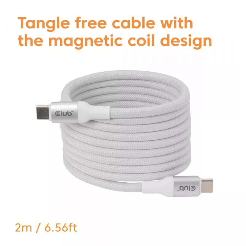 Cavo USB-C Magnetic-Coil Club 3D CAC-3032 — bianco, design a spirale magnetica per ricarica e trasferimento dati