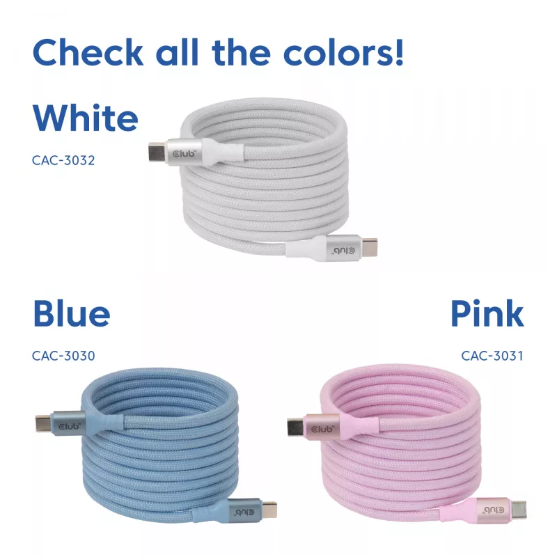 Cavo USB-C Magnetic-Coil Club 3D CAC-3032 — bianco, design a spirale magnetica per ricarica e trasferimento dati
