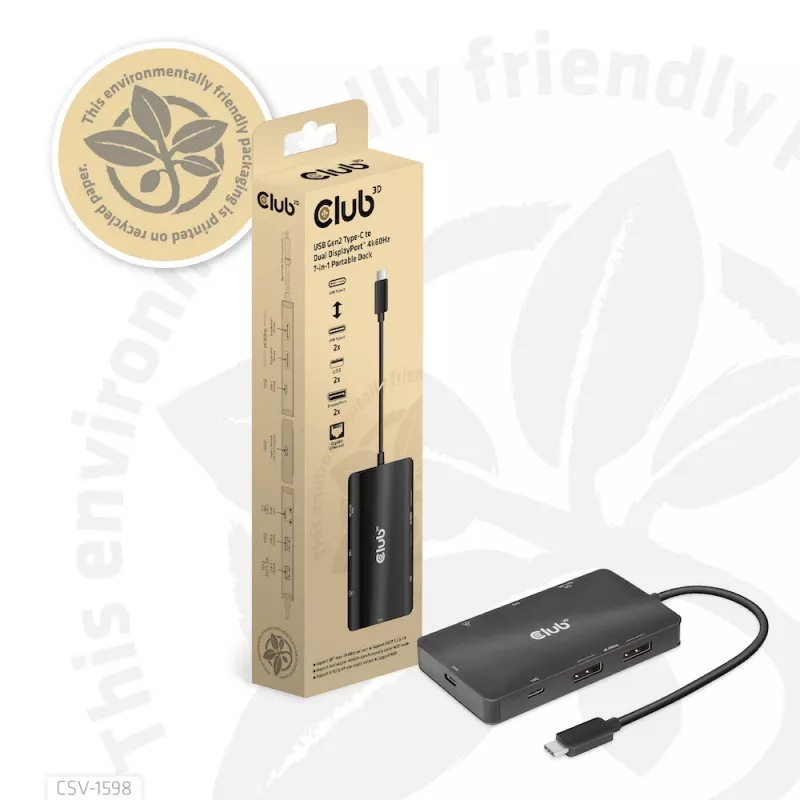 HUB CLUB3D USB Gen2 Type-C a Dual DisplayPort 4k60Hz 7-in-1