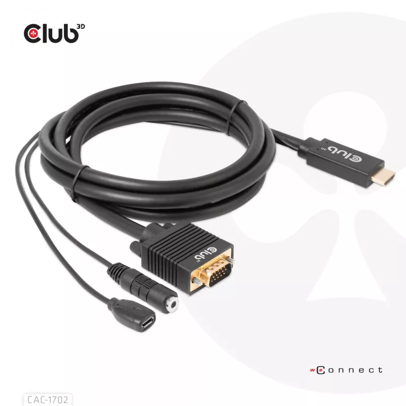 Club 3D CAC-1712 cavo da HDMI a VGA M/M con alimentazione Micro-USB e audio da 3,5 mm, 2 m (6,56 ft), 28AWG