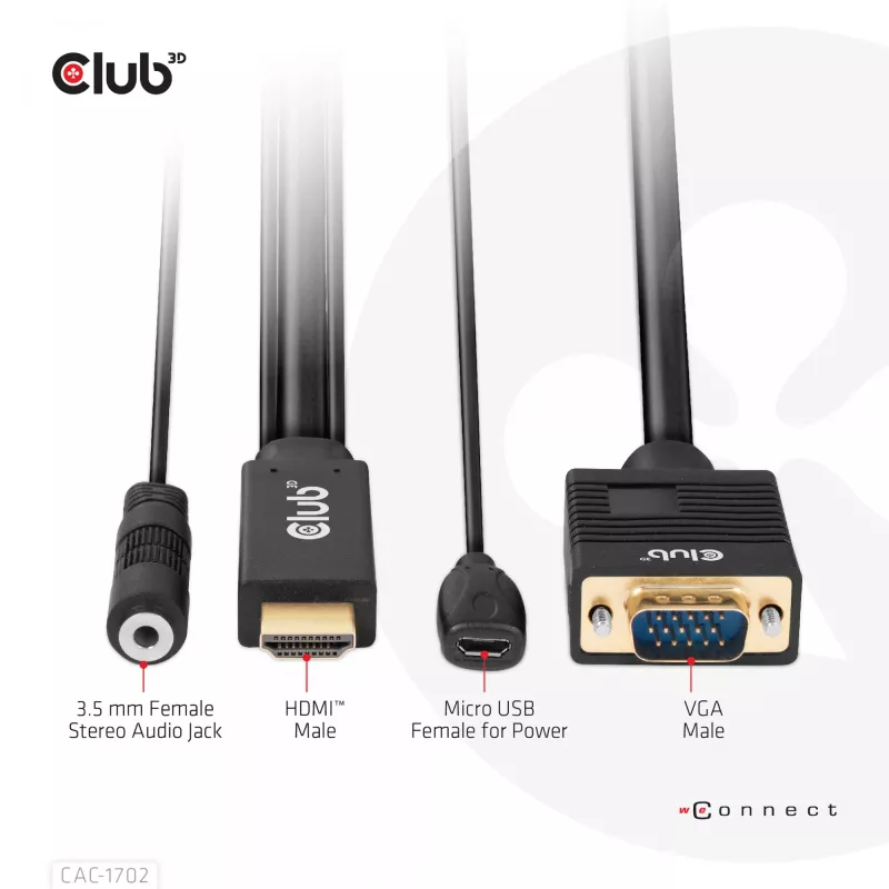 Club 3D CAC-1712 cavo da HDMI a VGA M/M con alimentazione Micro-USB e audio da 3,5 mm, 2 m (6,56 ft), 28AWG