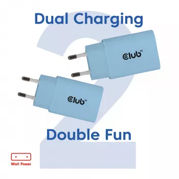 Caricabatterie CLUB3D 2 pezzi USB-C 30 Watt bianco, interno, AC, blu