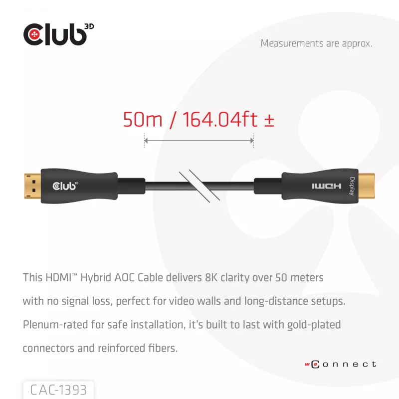 Cavo AOC ibrido Club 3D HDMI 8K60Hz / 4K120Hz 50 m, HDMI tipo A maschio–maschio