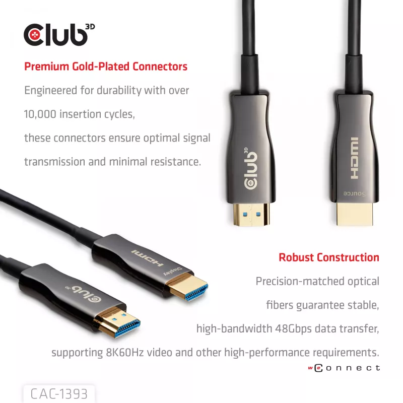 Cavo AOC ibrido Club 3D HDMI 8K60Hz / 4K120Hz 50 m, HDMI tipo A maschio–maschio