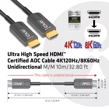 Cavo AOC CLUB3D Ultra High Speed HDMI™ certificato 4K120Hz/8K60Hz unidirezionale M/M 10m