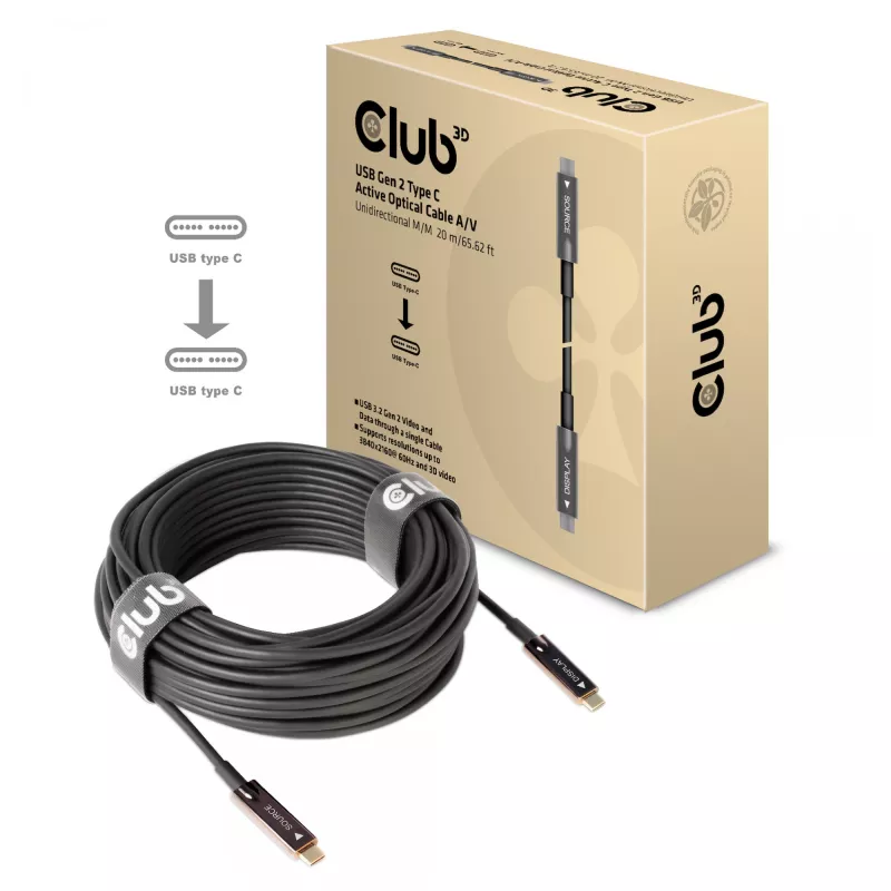 Cavo ottico attivo CLUB3D USB Gen 2 Type-C A/V unidirezionale M/M 20 m