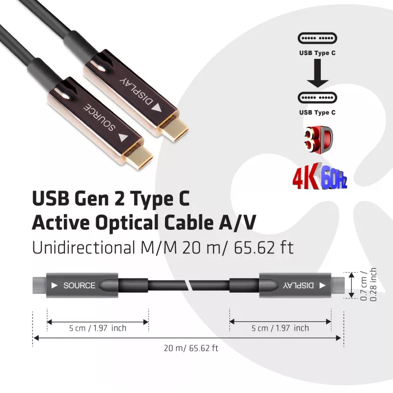 Cavo ottico attivo CLUB3D USB Gen 2 Type-C A/V unidirezionale M/M 20 m