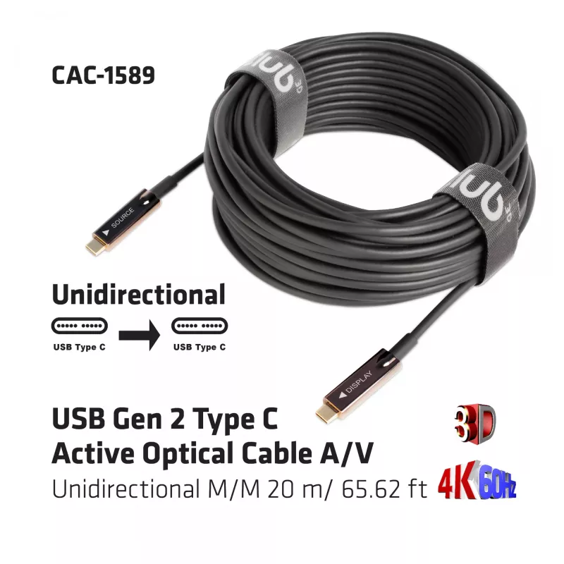 Cavo ottico attivo CLUB3D USB Gen 2 Type-C A/V unidirezionale M/M 20 m
