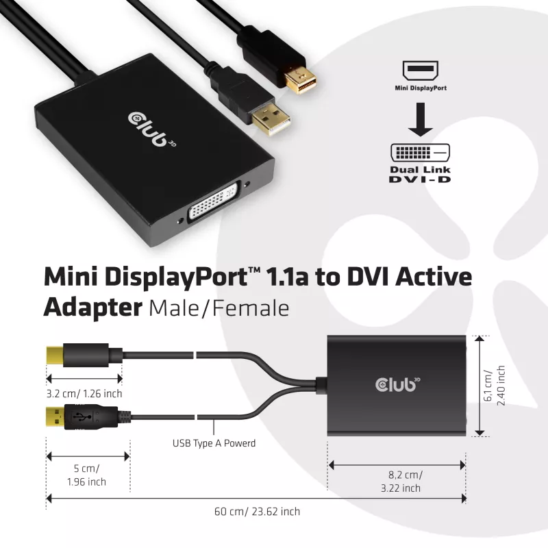 Adattatore attivo MiniDisplayPort 1.2a a Dual Link DVI-D CLUB3D CAC-1130