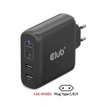 Caricabatterie da viaggio CLUB3D 100W tecnologia GaN, quattro porte USB Type-A(2x) e -C(2x), supporto Power Delivery(PD) 3.0