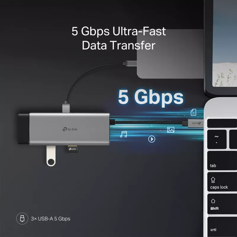 Hub USB Type-C TP-Link UH7021C — HDMI, USB 3.2 Gen1, USB 2.0, SD/microSD, 5000 Mbit/s, alluminio nero
