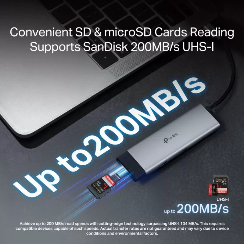Hub USB Type-C TP-Link UH7021C — HDMI, USB 3.2 Gen1, USB 2.0, SD/microSD, 5000 Mbit/s, alluminio nero