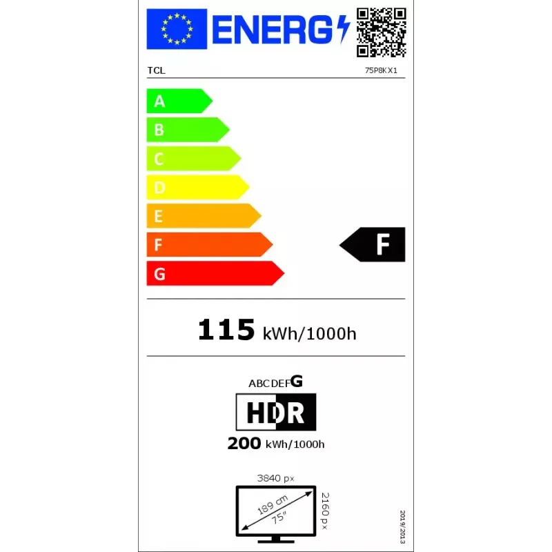 TV TCL P8K 75 inch 4K QLED HDR display 3840 x 2160