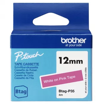 Nastro per etichette Brother BTAG-P35 bianco su rosa 1,2 cm 4 m