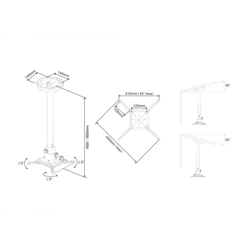 Supporto da soffitto per proiettore Multibrackets M Universal 1600-3000 con regolazione fine
