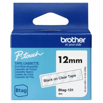 Nastro per etichette Brother BTAG-131 nero su trasparente 1,2 cm 4 m