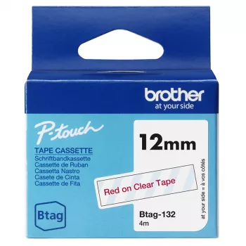 Nastro per etichette Brother BTAG-132 rosso su trasparente 1,2 cm 4 m