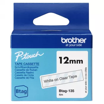 Nastro per etichette Brother BTAG-135 bianco su trasparente 1,2 cm 4 m