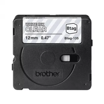 Nastro per etichette Brother BTAG-135 bianco su trasparente 1,2 cm 4 m