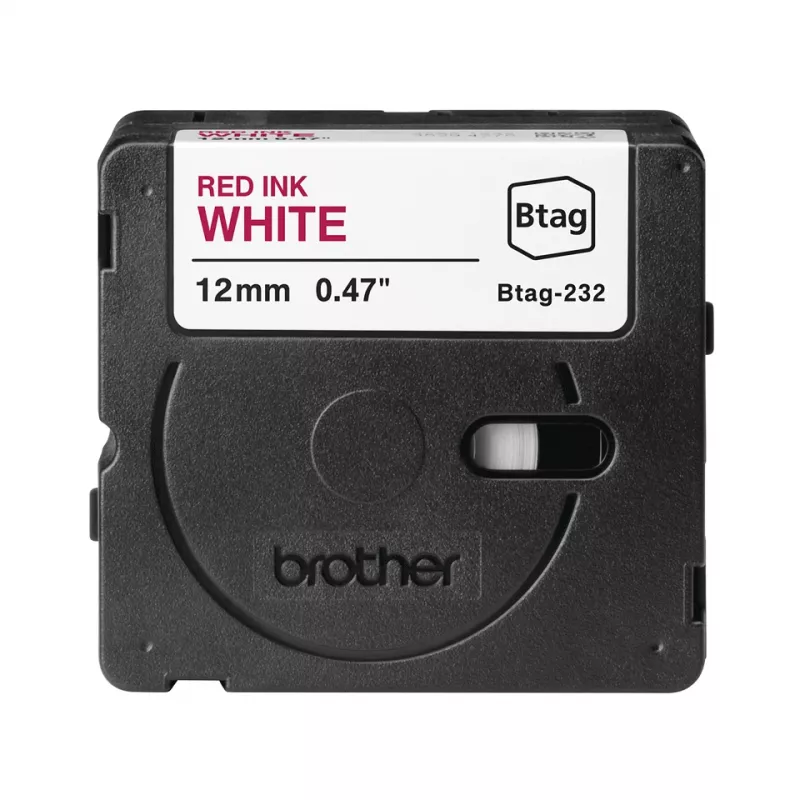 Nastro per etichette Brother BTAG-232 rosso su bianco 1,2 cm 4 m