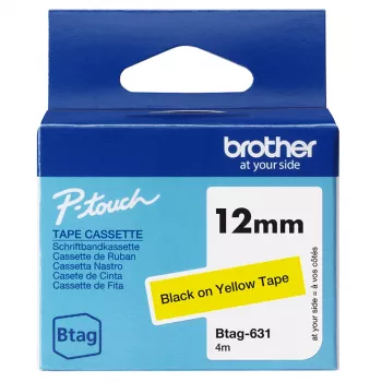 Nastro per etichette Brother BTAG-631 nero su giallo 1,2 cm 4 m