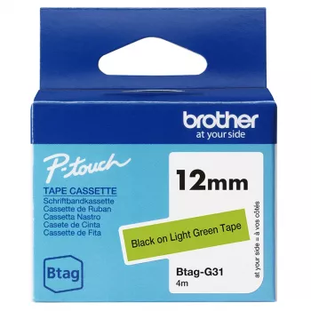 Nastro per etichette Brother BTAG-G31 nero su verde 1,2 cm 4 m