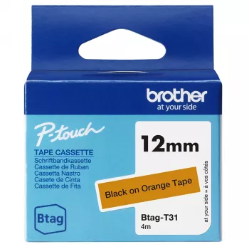 Nastro per etichette Brother BTAG-T31 nero su arancione 1,2 cm 4 m