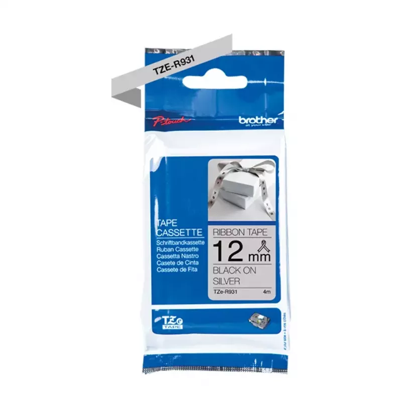 Nastro per etichettatura Brother TZE-R931 nero su argento