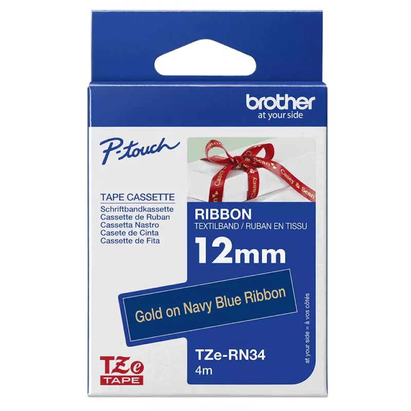 Nastro per etichettatura Brother TZE-RN34 oro su blu navy