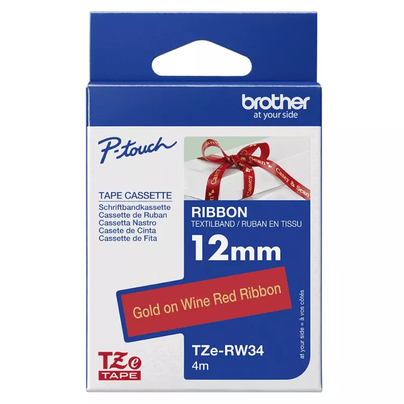 Nastro per etichettatura Brother TZE-RW34 oro su rosso