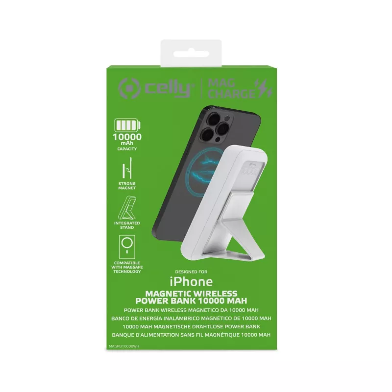 Celly MAGPB10000WH powerbank 10000 mAh ricarica wireless bianco