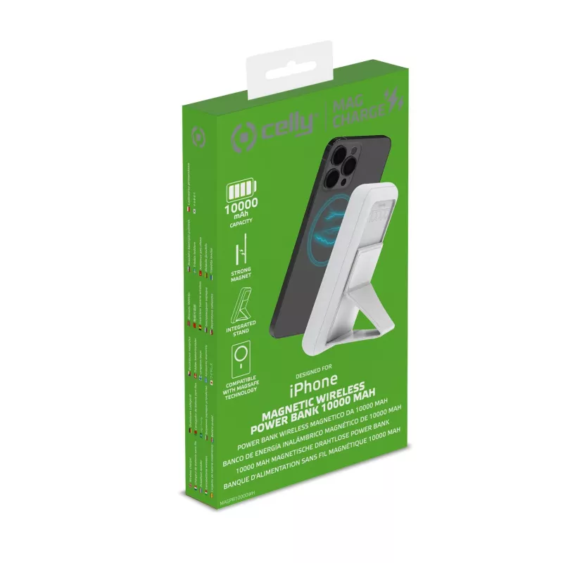 Celly MAGPB10000WH powerbank 10000 mAh ricarica wireless bianco