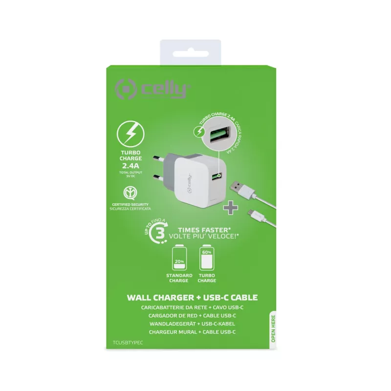 Celly TCUSBTYPEC caricabatterie per dispositivi mobili universale bianco USB interno