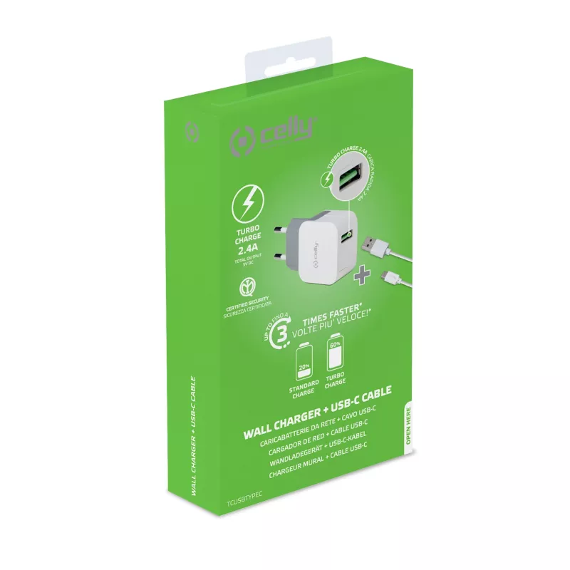 Celly TCUSBTYPEC caricabatterie per dispositivi mobili universale bianco USB interno