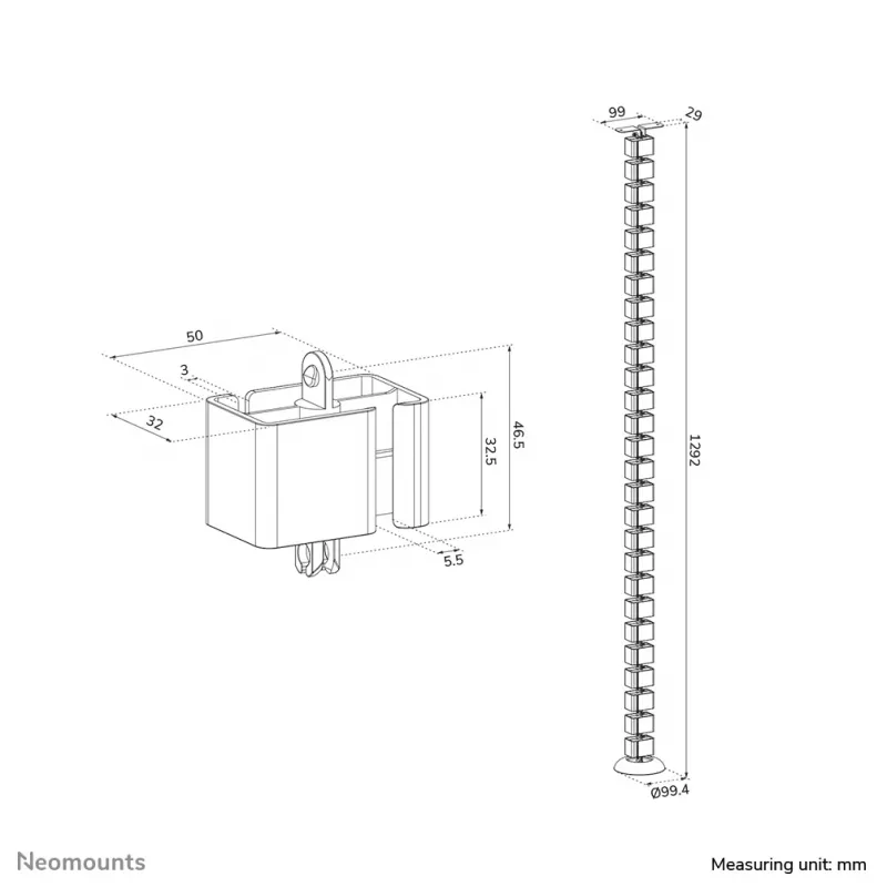 Organizer a spirale per cavi Neomounts ADS06-130BL fissaggio a vite, nero, segmenti da 130 mm