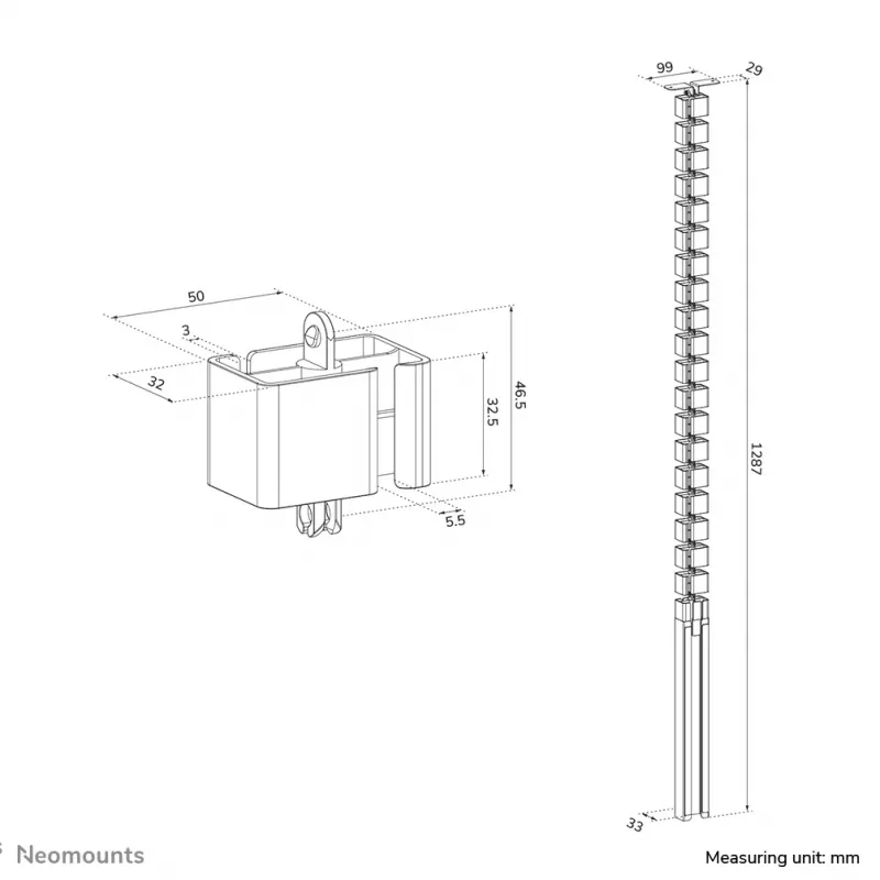 Copri cavi Neomounts ADS06-133WH magnetico bianco, a vite per scrivanie sit/stand