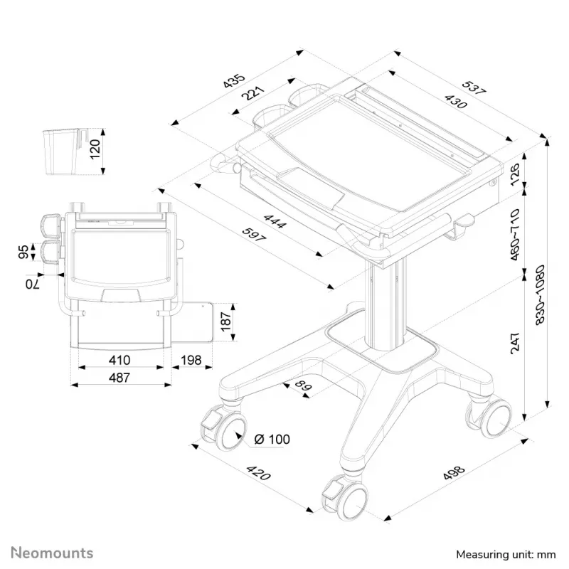 Carrello multimediale Neomounts MED-M200 alluminio bianco 1080 mm