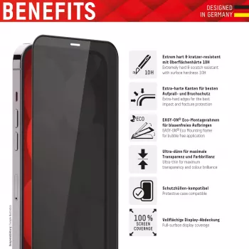 Displex protezione display privacy (10H) per Apple iPhone 13/13 Pro/14/16e/17e, cornice di montaggio Eco, filtro privacy