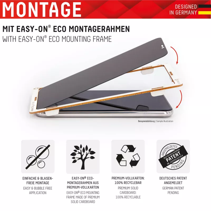 Displex protezione display privacy (10H) per Apple iPhone 13/13 Pro/14/16e/17e, cornice di montaggio Eco, filtro privacy