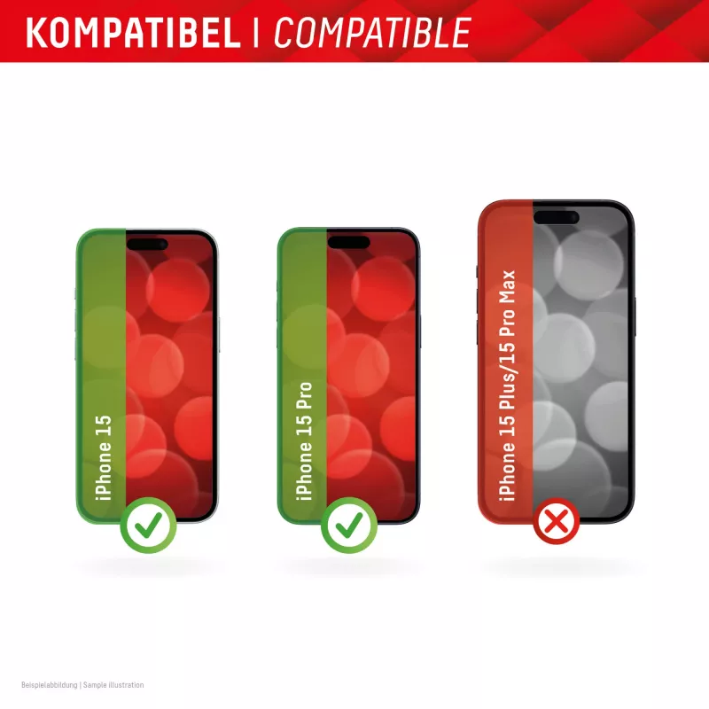 Displex vetro protettivo full cover (10H) per Apple iPhone 15/15 Pro, cornice di montaggio Eco, full cover